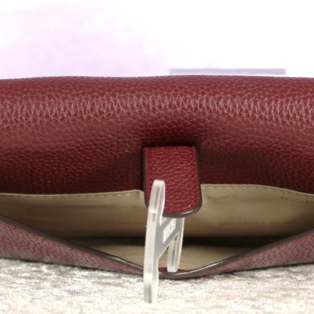 Michael Kors Burgundy Pebbled Leather Wallet Crossbody Wristlet - Picture 4 of 7